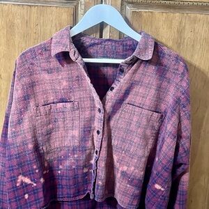 Cropped Flannel Shirt Size Large Bleached Out